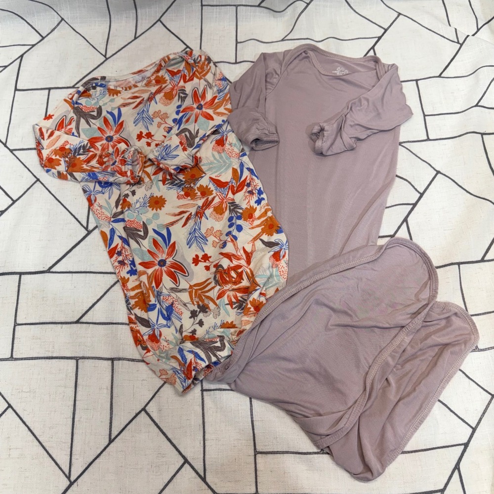 Everly Grey Three Little Tots Baby Gown Set 0-3M Floral‎ Mauve Modal Rayon 2pc